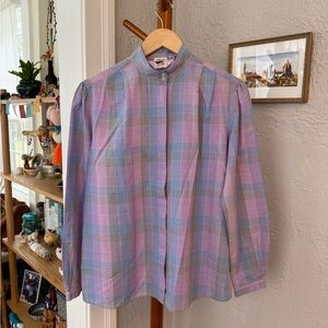 Vintage 80s Pastel Plaid Button-Down Shirt // M